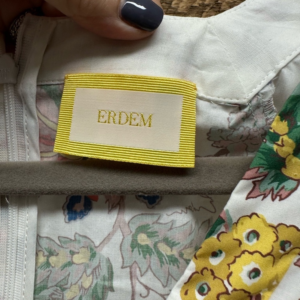ERDEM White Floral Print Blouson Sleeve Dress – Size US 10 (UK 14) 🌸✨ - Picture 4 of 11